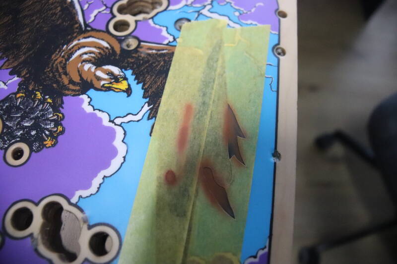 Williams Tales of the Arabian Nights playfield speelveld schade herstel restoration flipperspeelveld restauratie art airbrush airbrushing flipperkast reparatie