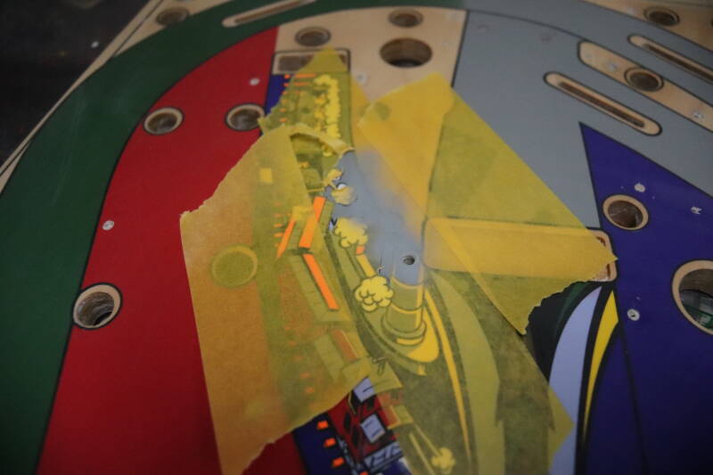 Bally The Addams Family Playfield restoration. flipperspeelveld restauratie art airbrush airbrushing flipperkast reparatie