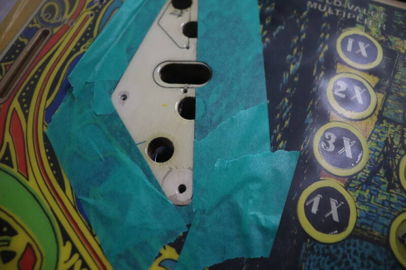 Stern Lightning playfield speelveld schade herstel restoration flipperspeelveld restauratie art airbrush airbrushing flipperkast reparatie