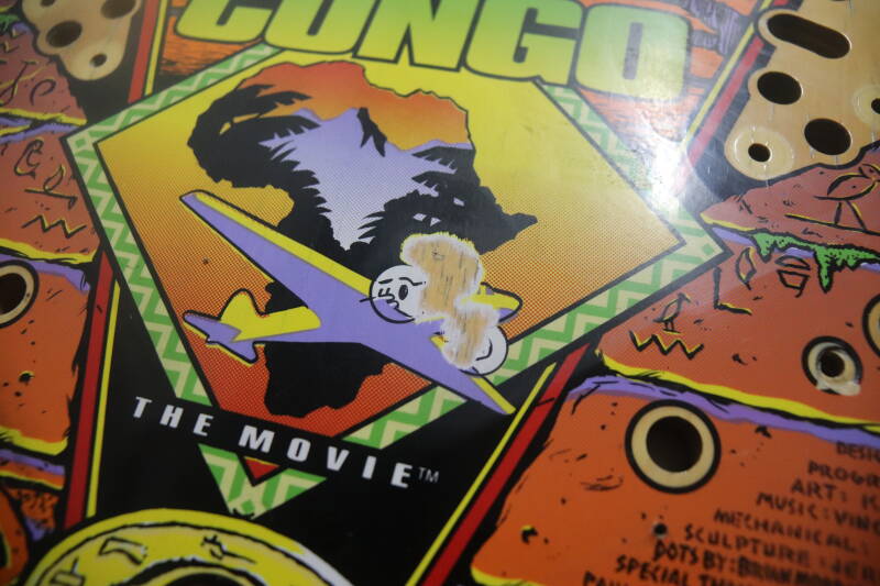 Williams Congo playfield speelveld schade herstel restoration flipperspeelveld restauratie art airbrush airbrushing flipperkast reparatie