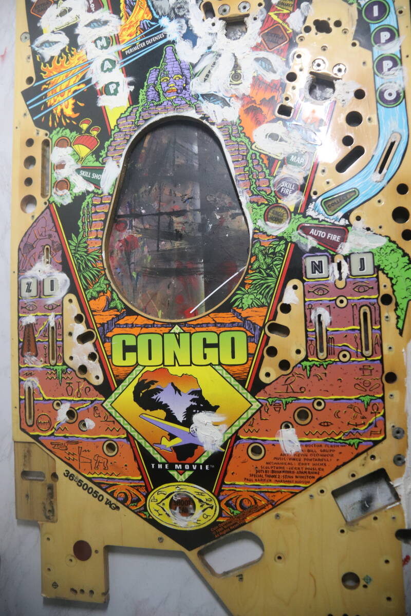 Williams Congo playfield speelveld schade herstel restoration flipperspeelveld restauratie art airbrush airbrushing flipperkast reparatie