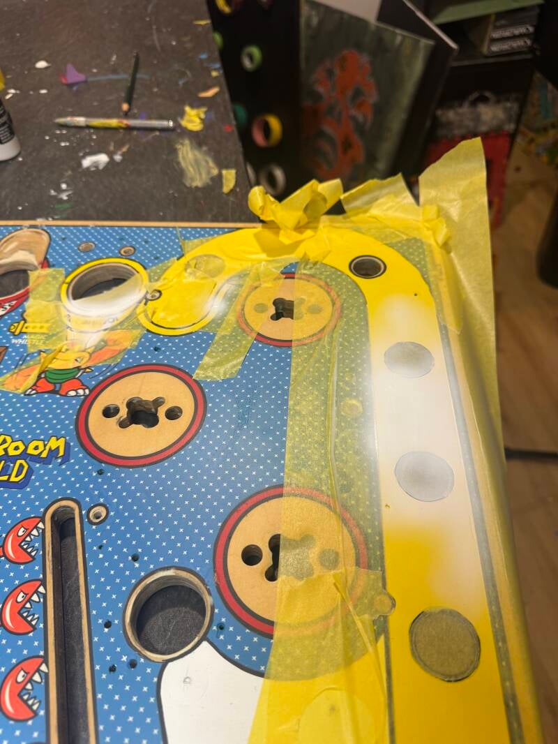 Gottlieb Super Mario Bros Playfield speelveld schade herstel restoration flipperspeelveld restauratie art airbrush airbrushing flipperkast reparatie