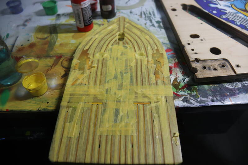 Williams Fish Tales playfield speelveld schade herstel restoration flipperspeelveld restauratie art airbrush airbrushing flipperkast reparatie