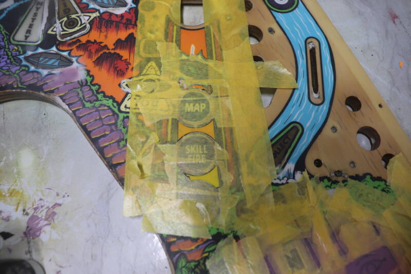 Williams Congo playfield speelveld schade herstel restoration flipperspeelveld restauratie art airbrush airbrushing flipperkast reparatie