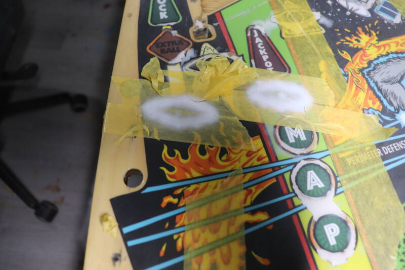 Williams Congo playfield speelveld schade herstel restoration flipperspeelveld restauratie art airbrush airbrushing flipperkast reparatie