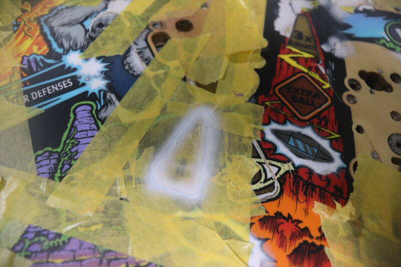 Williams Congo playfield speelveld schade herstel restoration flipperspeelveld restauratie art airbrush airbrushing flipperkast reparatie