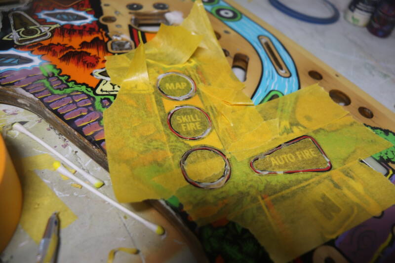 Williams Congo playfield speelveld schade herstel restoration flipperspeelveld restauratie art airbrush airbrushing flipperkast reparatie