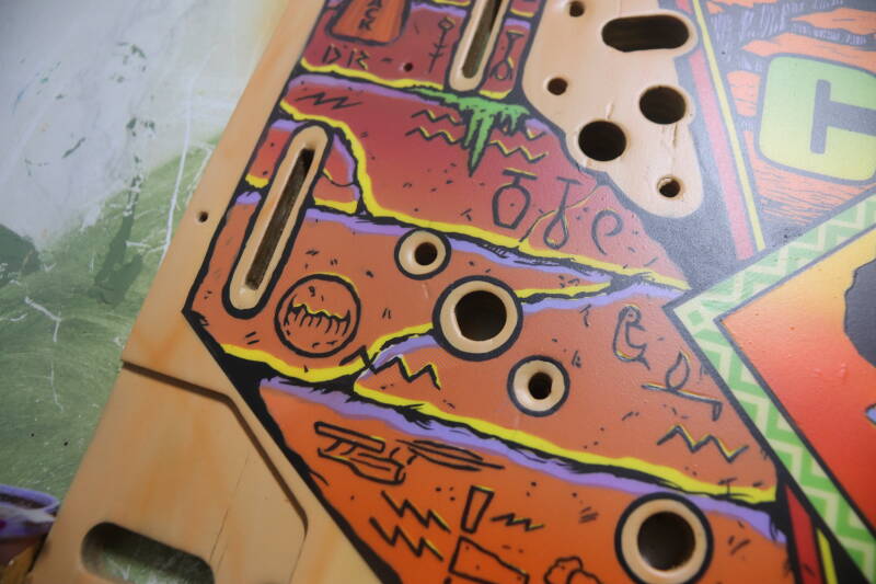 Williams Congo playfield speelveld schade herstel restoration flipperspeelveld restauratie art airbrush airbrushing flipperkast reparatie