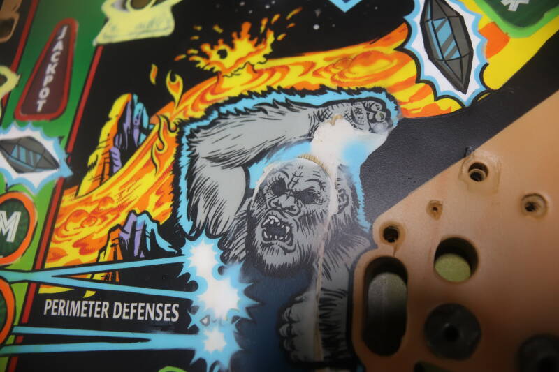 Williams Congo playfield speelveld schade herstel restoration flipperspeelveld restauratie art airbrush airbrushing flipperkast reparatie