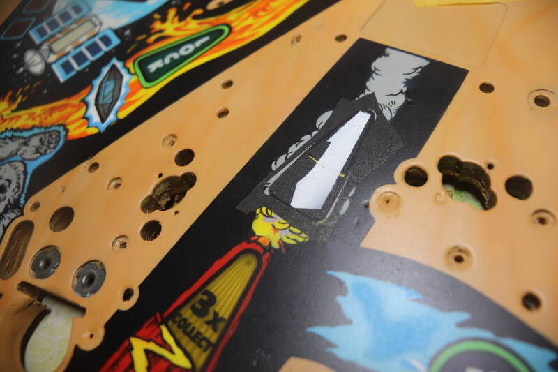 Williams Congo playfield speelveld schade herstel restoration flipperspeelveld restauratie art airbrush airbrushing flipperkast reparatie