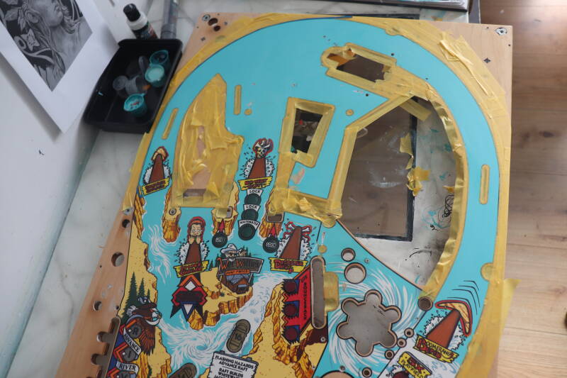 Williams White Water playfield restoration flipperspeelveld restauratie art airbrush airbrushing