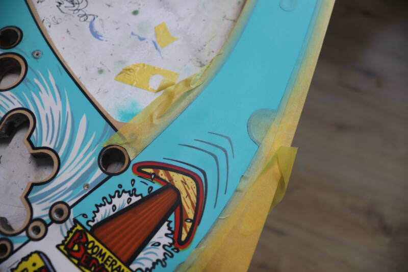 Williams White Water playfield restoration flipperspeelveld restauratie art airbrush airbrushing