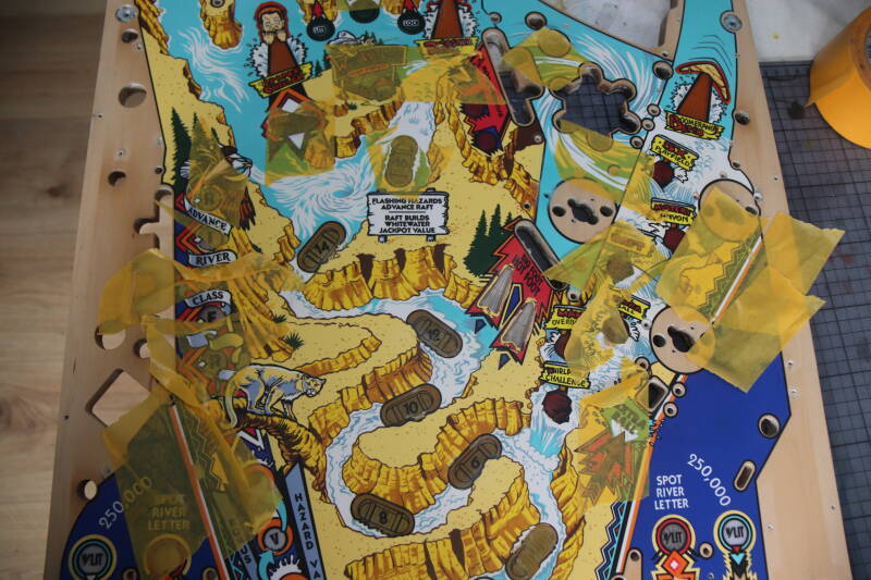 Williams White Water playfield restoration flipperspeelveld restauratie art airbrush airbrushing