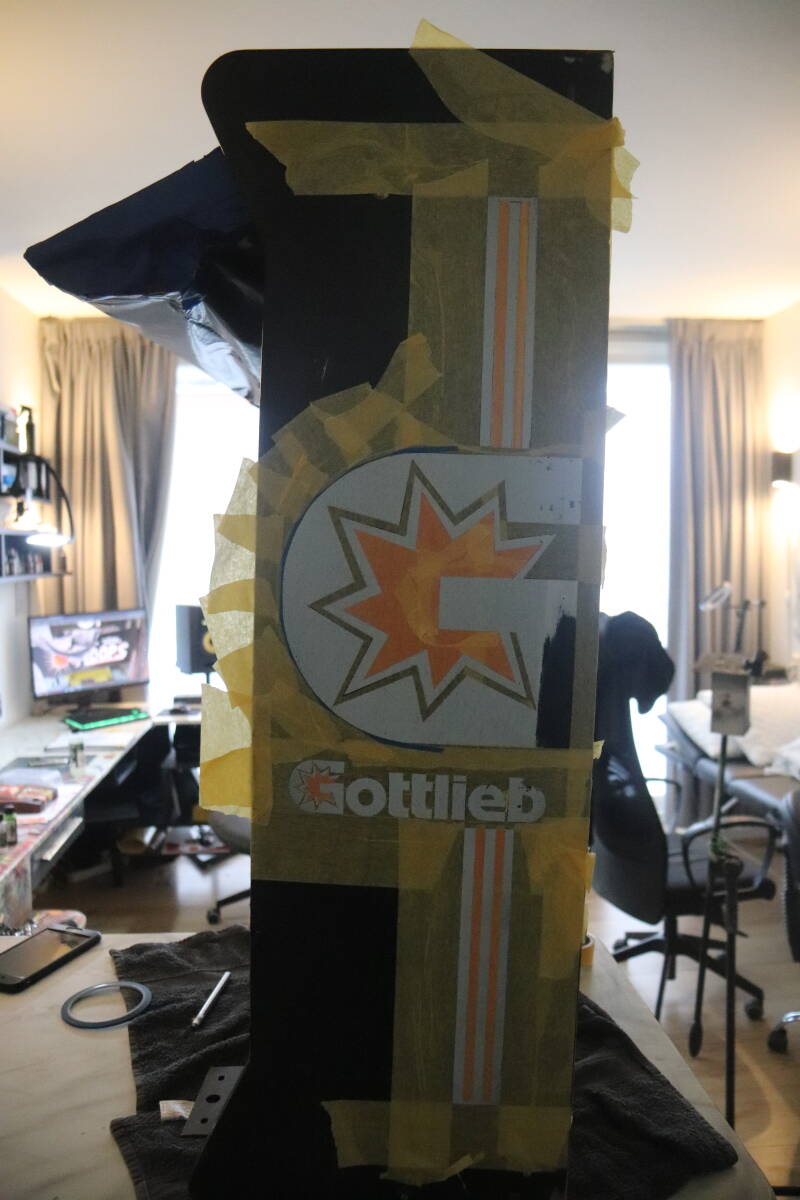 Gottlieb Hoops cabinet backbox kopkast restoration flipperspeelveld restauratie art airbrush airbrushing flipperkast reparatie