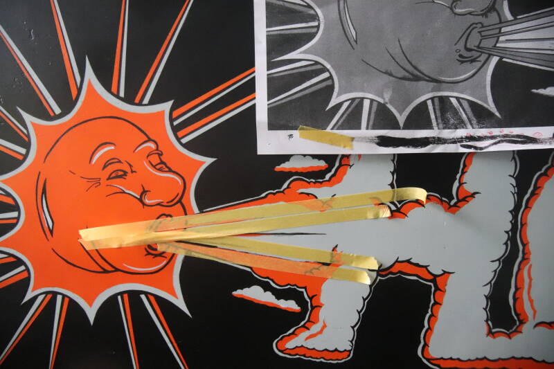 Gottlieb Hoops cabinet backbox kopkast restoration flipperspeelveld restauratie art airbrush airbrushing flipperkast reparatie