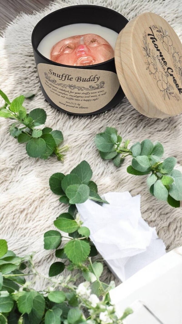Snuffle Buddy - 4oz - The ultimate sidekick for your stuffy nose woes. Packed with camphor, eucalyptus and mint, it will turn that sad sniffle into a happy sigh of relief!