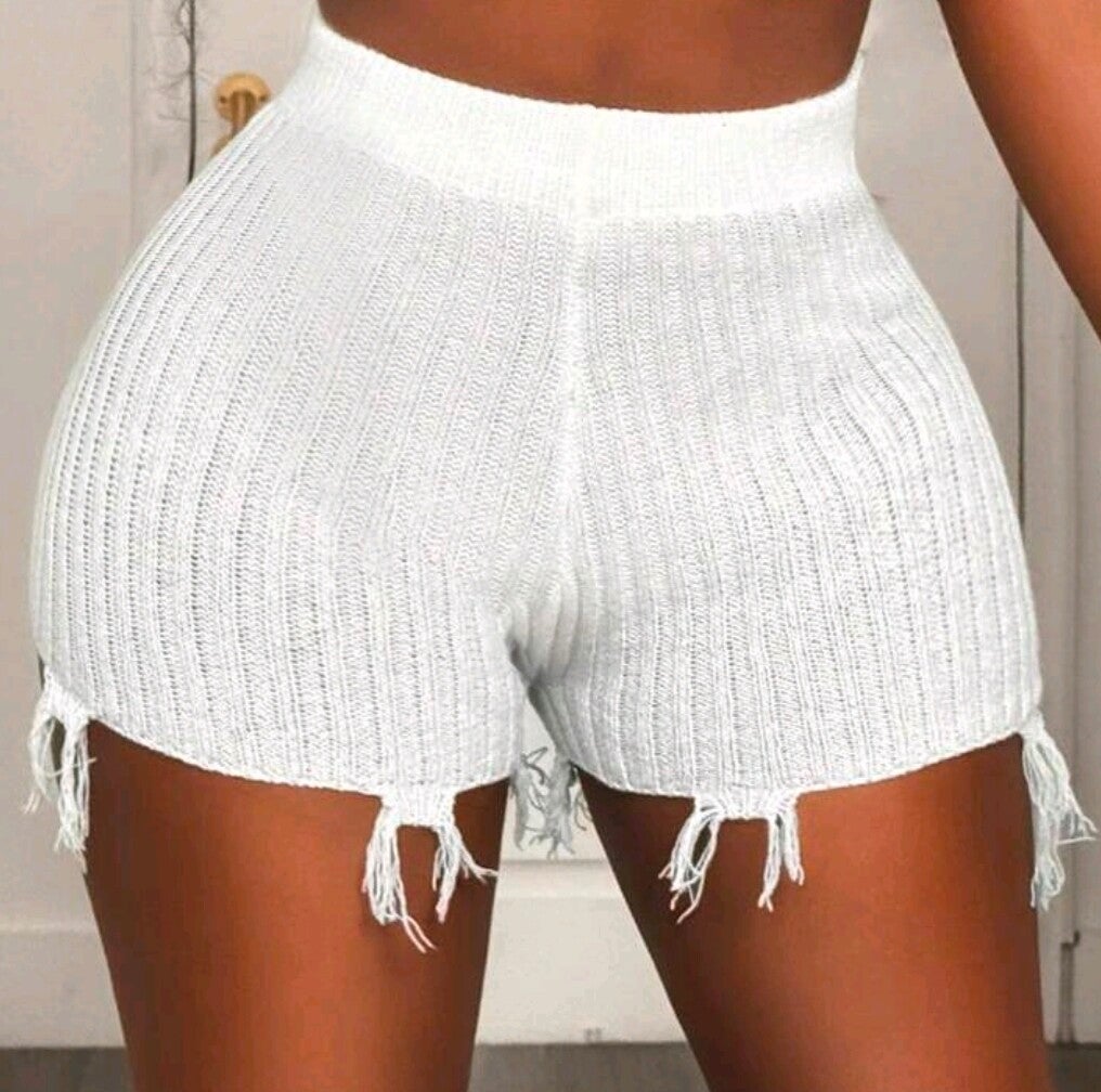 Distressed sweater shorts