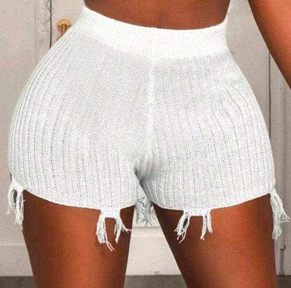 Distressed sweater shorts