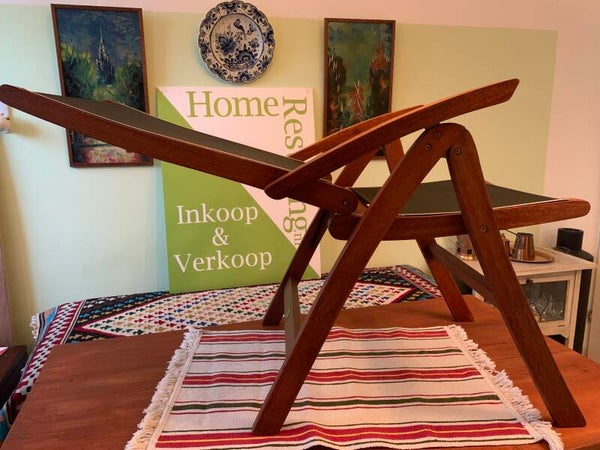 2X Houten relax tuinstoel