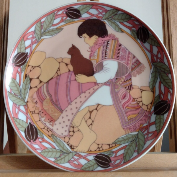 Vintage UNICEF wandbord No.6 – Kind met kat – Heinrich Villeroy & Boch 1979 Ø24,5 cm