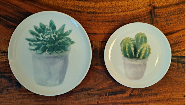 Set van 3 decoratieve wandbordjes met cactus – EDCO groen & wit