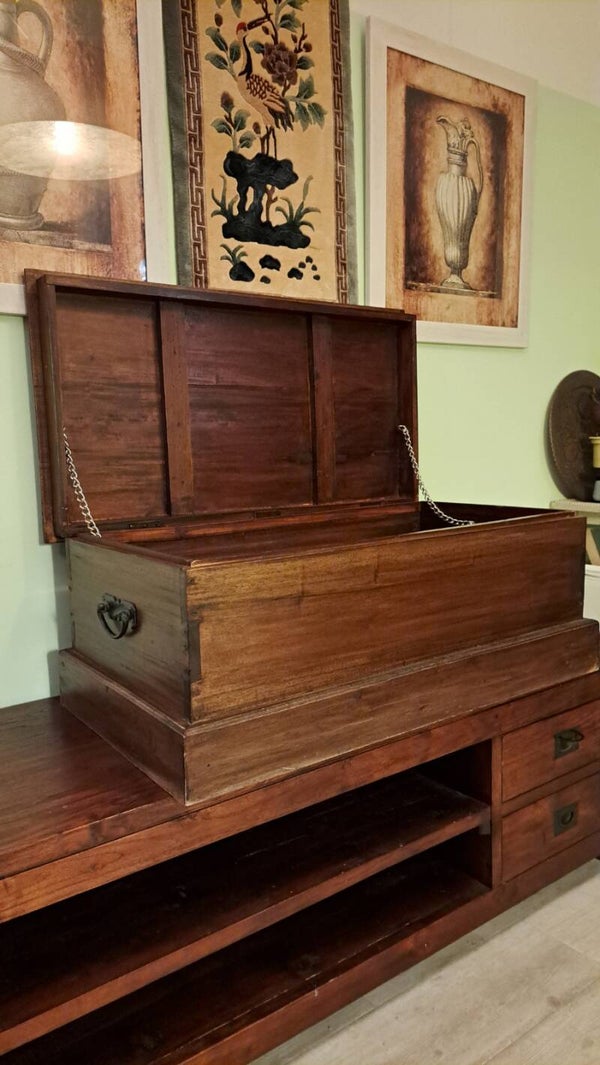 Vintage houten dekenkist / opbergkist van massief hout