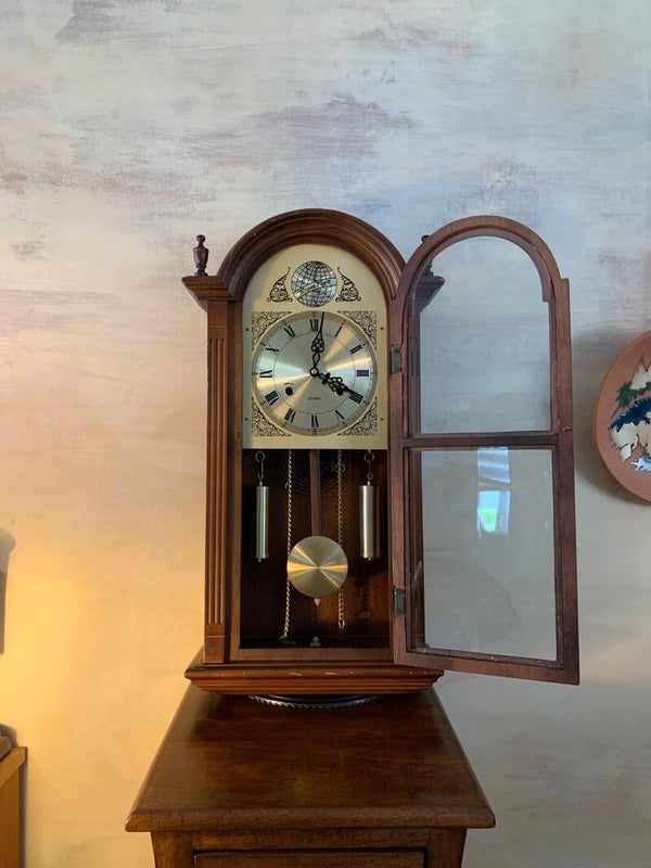 Vintage houten wandklok met slinger – 31 Day uurwerk