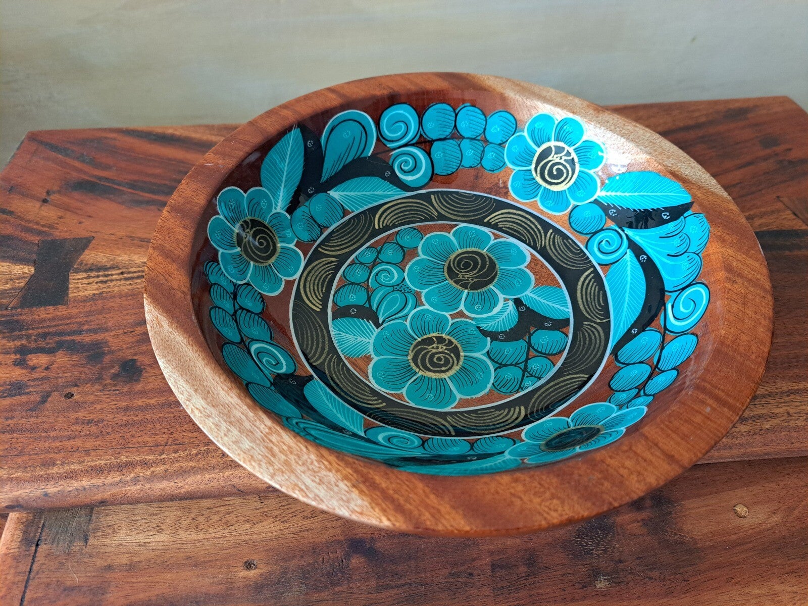 Vintage Mexicaanse houten snackschaal set – handbeschilderd – 4-delig