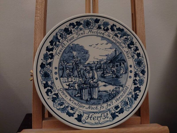 Vintage Royal Goedewaagen Blue Delft wandbord Herfst Ø24,5 cm – Vier Jaargetijden