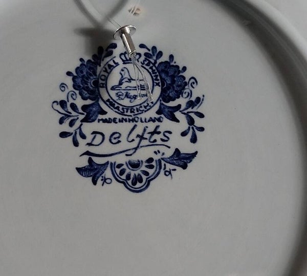 Vintage Delfts blauw wandbord met molenlandschap Ø25,5 cm – Made in Holland