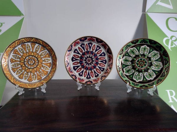 Set van 3 handgemaakte keramische sierborden Nassos Rhodos-Hellas Ø15 cm