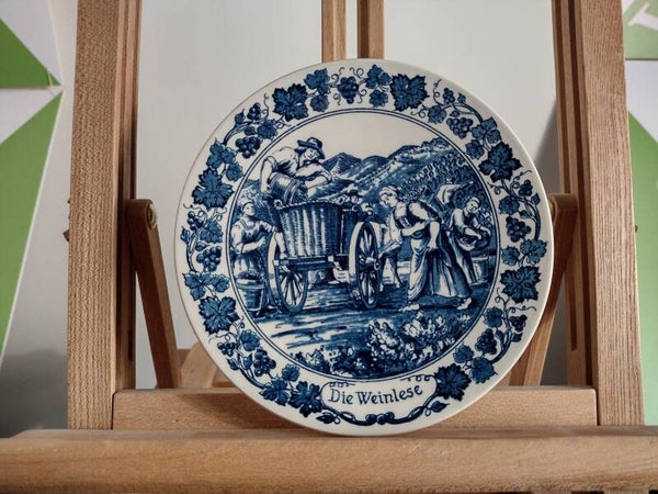 Vintage Royal Goedewaagen sierbord Die Weinlese blauw-wit Ø16 cm
