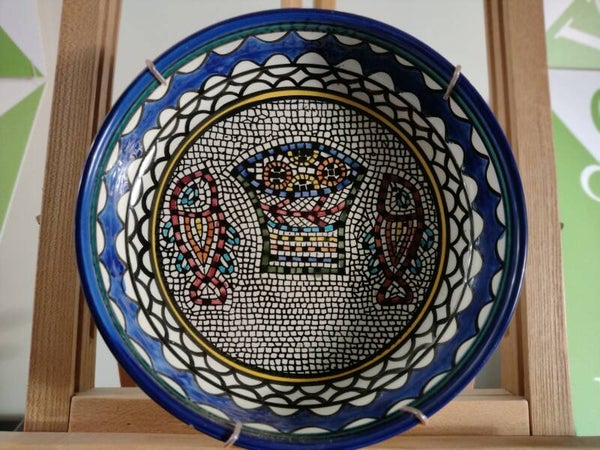 Handbeschilderd keramisch wandbord uit Jeruzalem met mozaïekdecor Ø18 cm