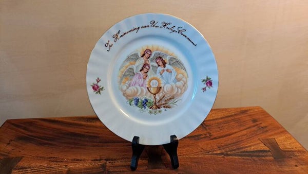 Vintage Kronester Bavaria communiebord met engelen en IHS – West-Germany Ø ca. 21 cm