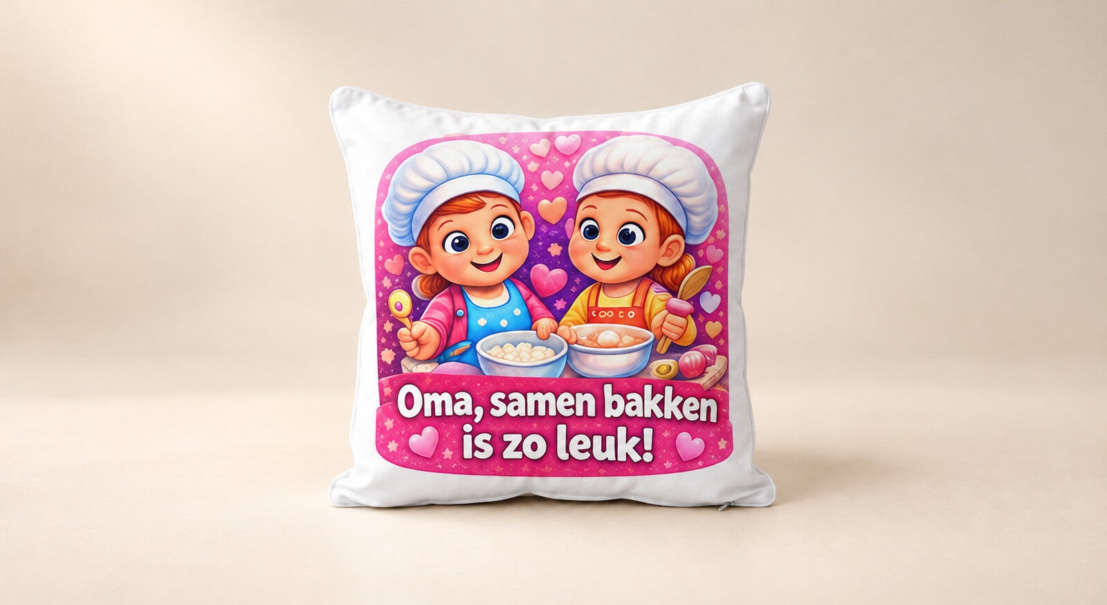 Kussen voor Omadag: Oma, samen bakken is zo leuk
