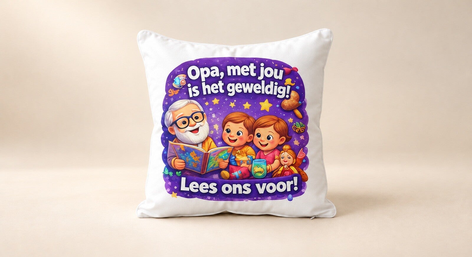 Kussen voor Opadag: Opa, met jou is het geweldig! Lees ons voor!