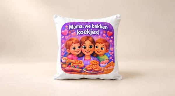 Kussen voor Moederdag: Mama, we bakken koekjes!
