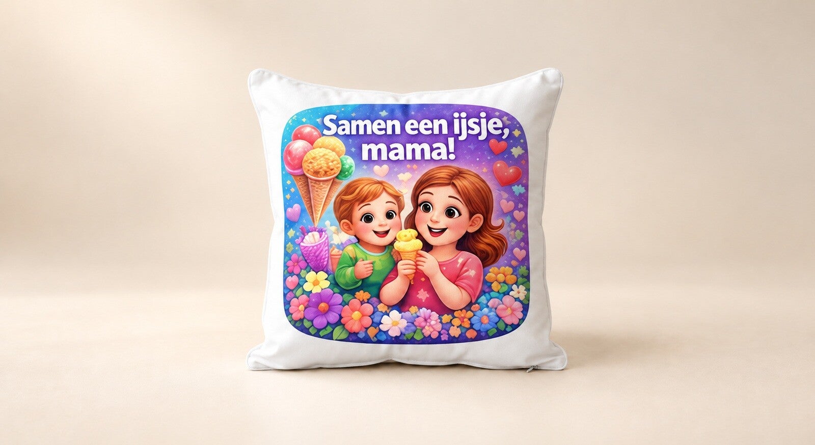 Kussen voor Moederdag: Samen een ijsje, mama!