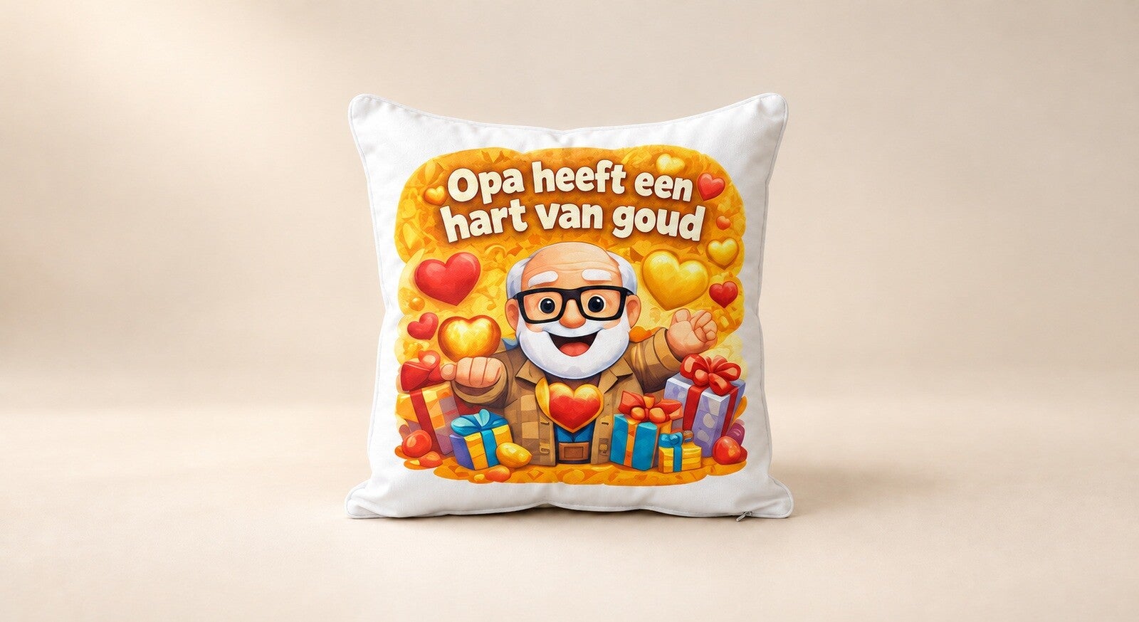 Kussen voor Opadag: Opa heeft een hart van goud