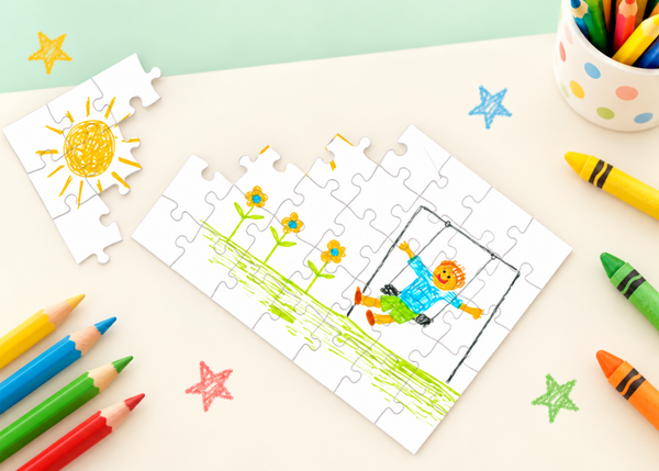 Puzzel met kindertekening,  27x19,5 cm 35 stukjes