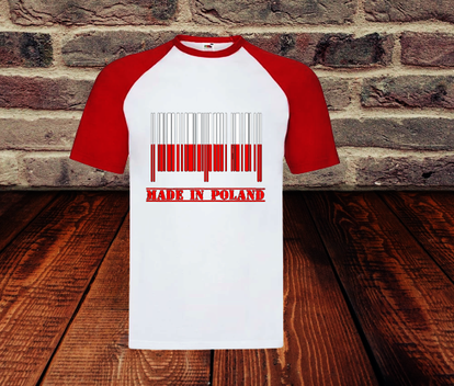 Wit-rood heren-T-shirt met het opschrift "MADE IN POLAND"