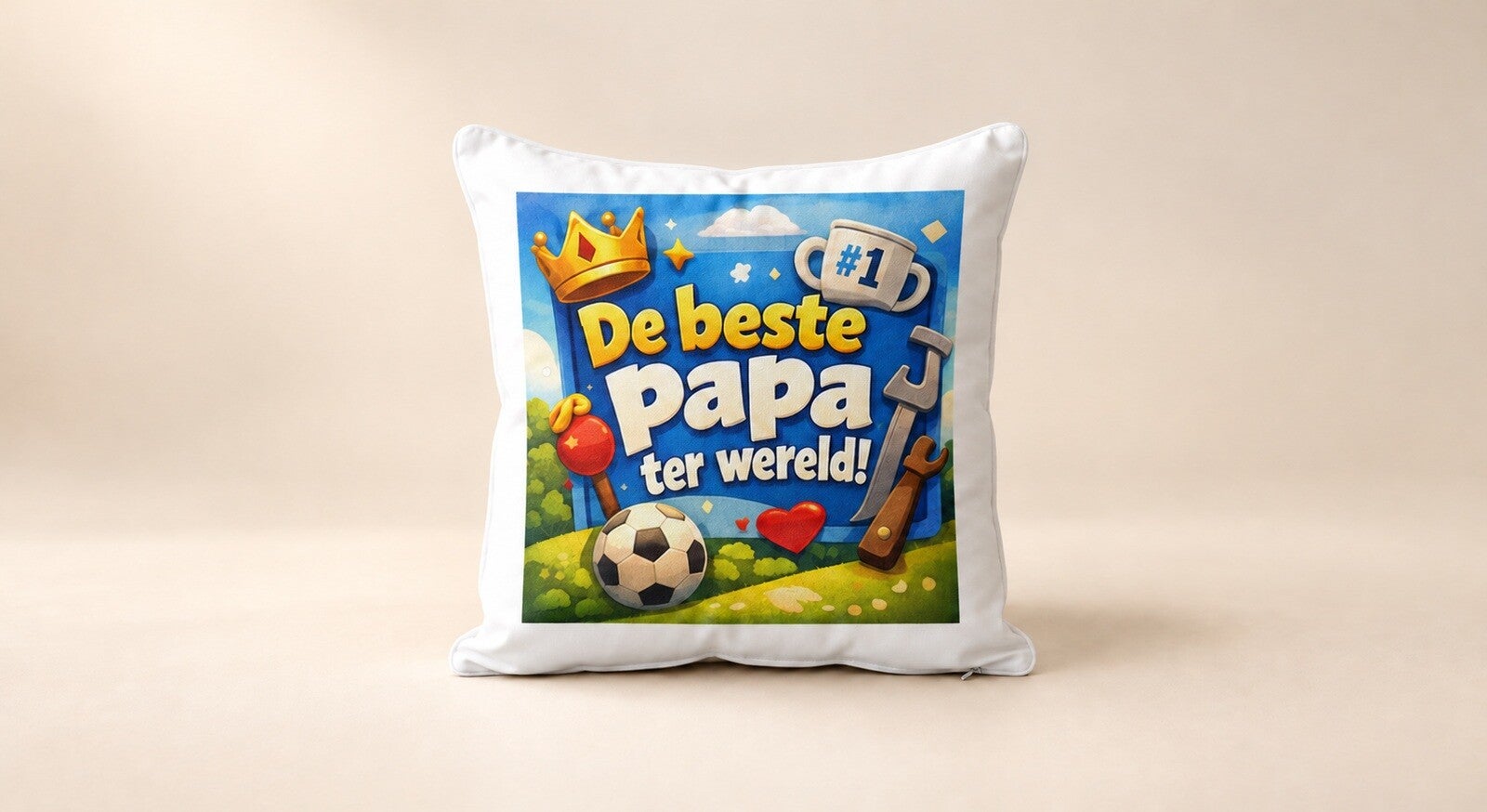 Kussen voor Vaderdag: De beste Papa ter wereld! (kroon)