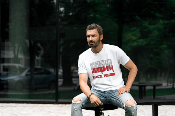 HEREN WIT T-SHIRT - MET SUBLIMATIE : MADE IN POLAND