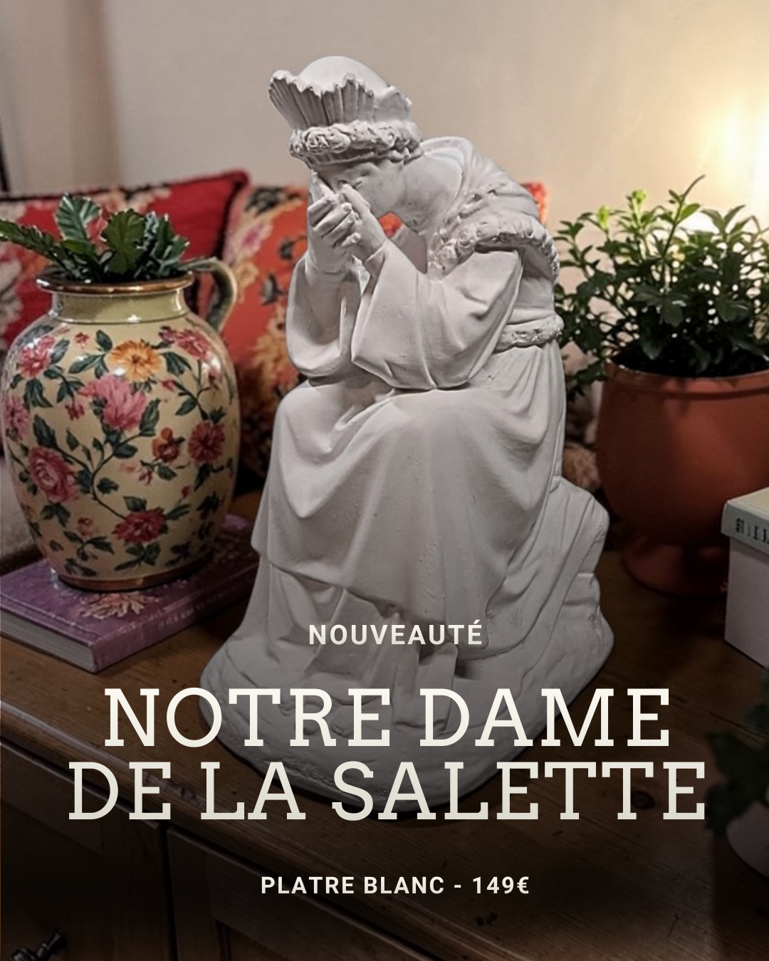 Statue de Saint Gérard en plâtre blanc de 23cm, prié par les femmes qui veulent avoir un enfant, reproduit par l'atelier statuaire