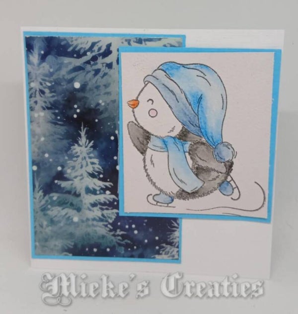 schaatsende pinquin kerst groetjes