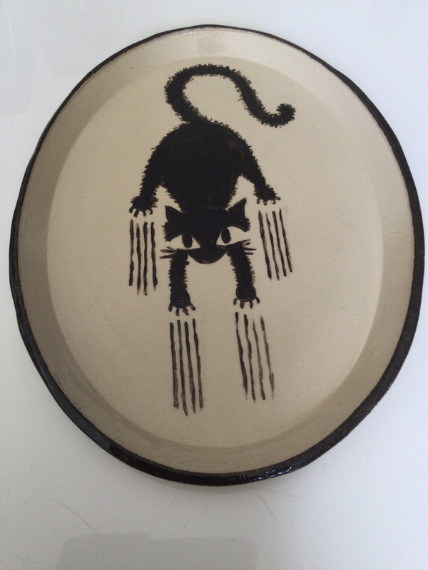 Plat ovale grès chat
