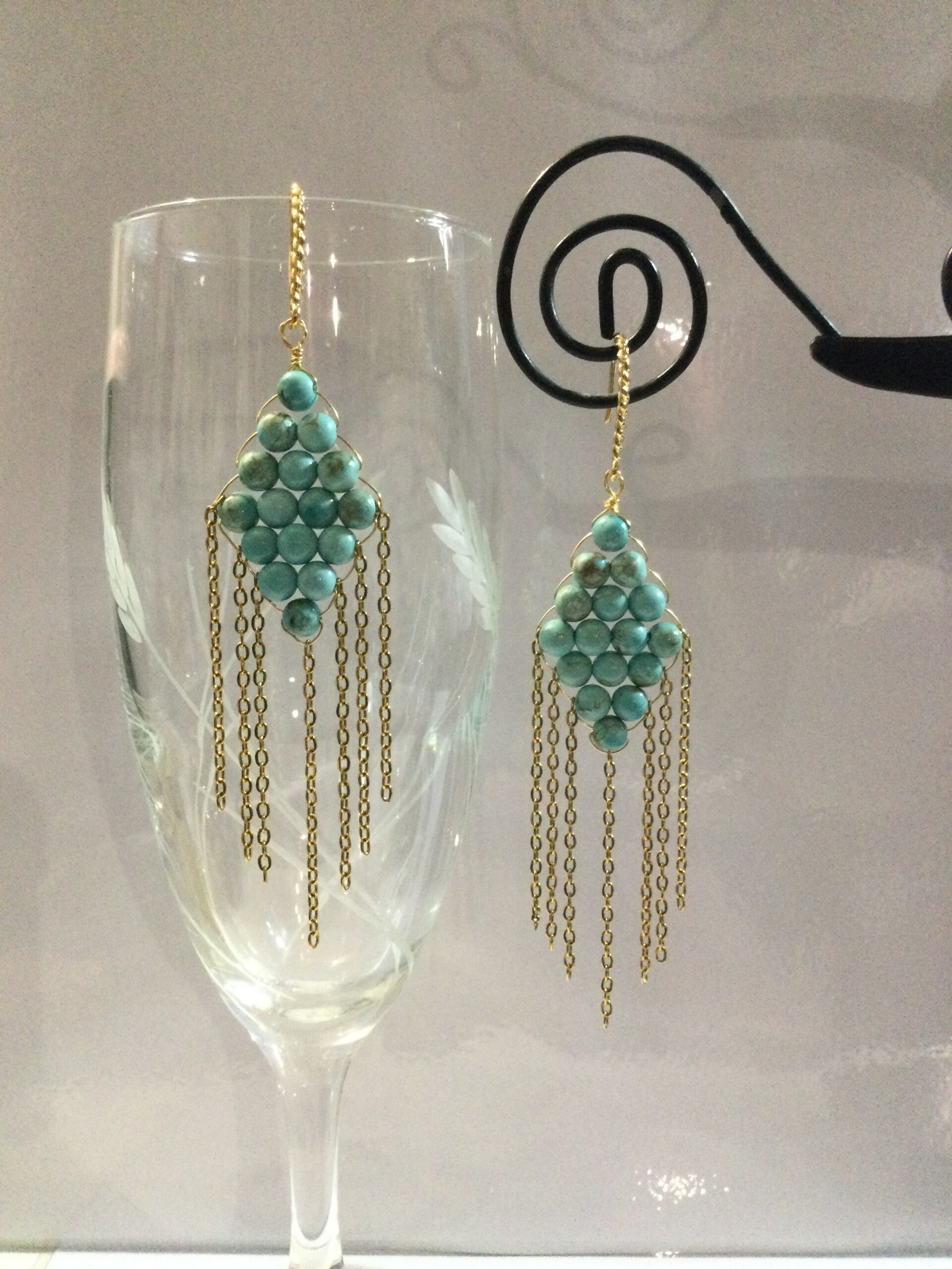 Boucles d’oreilles losange en  turquoise