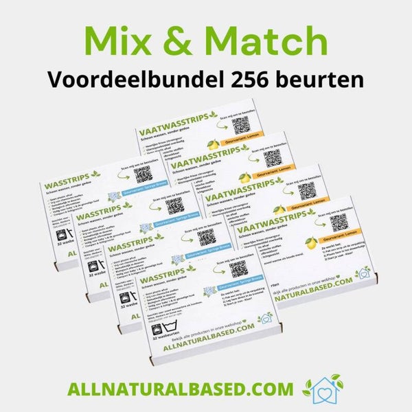 128 Wasstrips Spring Breeze & 128 Vaatwasstrips Lemon - Voordeelbundel 256 beurten