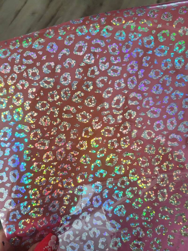 Transparant holografisch panterprint roze, a4
