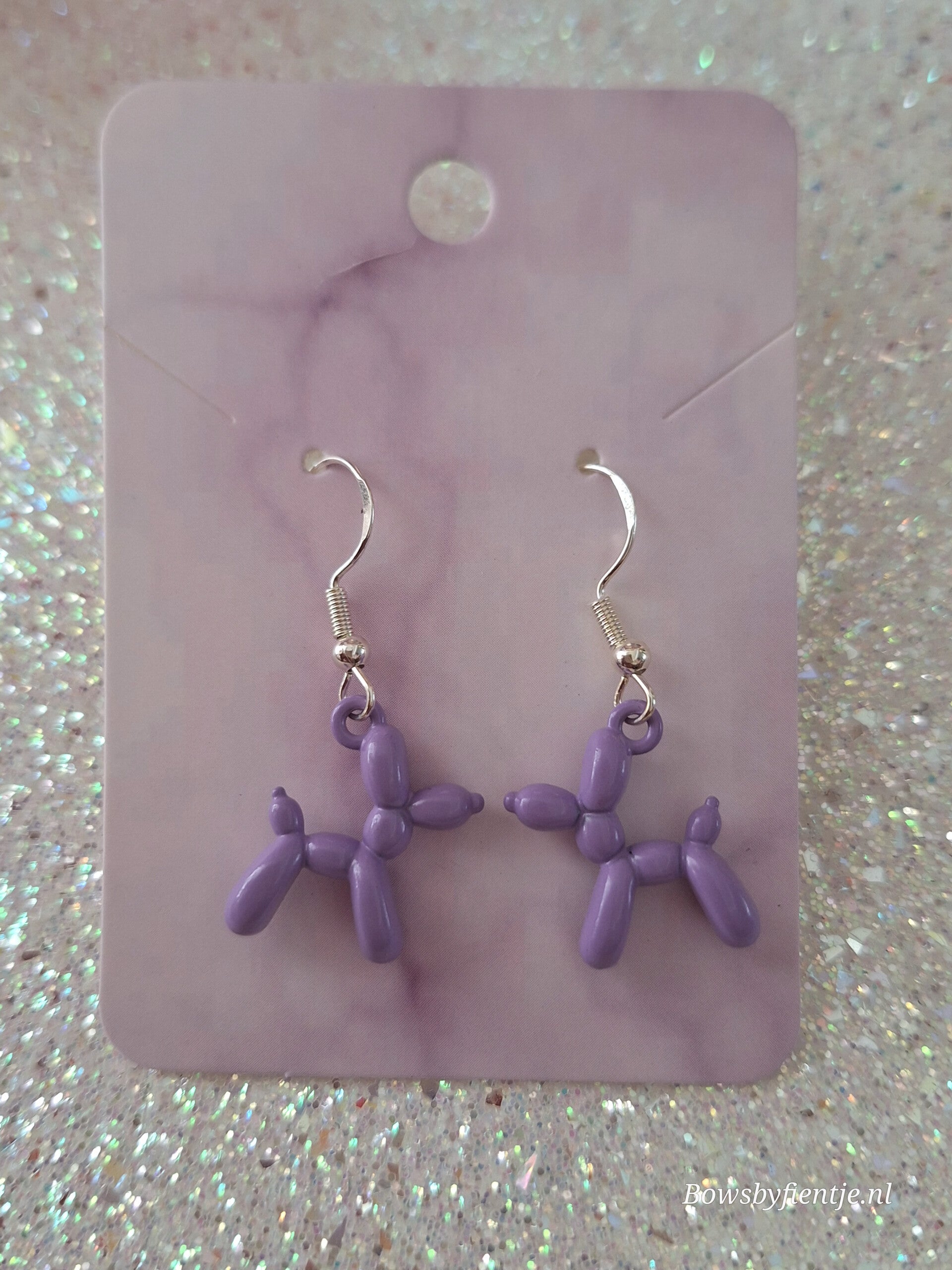 Oorbelletjes ballonhondje paars
